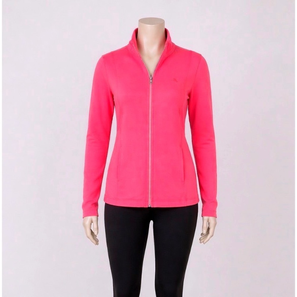 Tommy Bahama Womens Pink Full Zip Ribbed Mock Neck Jacket SW221742OU Size Large